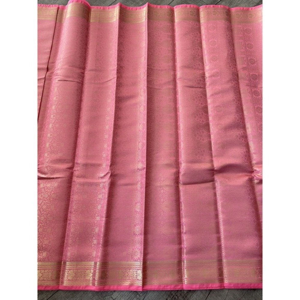 Indian Women's NWT Brocade Artificial‎ Silk Sari PINK/PEACH Golden Border SAREE